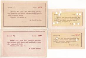 Miskolc 1919. 2K (2x) lyukasztásokkal érvénytelenítve + 20K (2x) "Miskolcz város" utalvány...