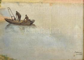 Olvashatatlan jelzéssel: Élet a parton. Olaj, vászon, kissé sérült. Dekoratív, sérült fakeretben. 50...