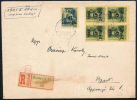 1945 (3. díjszabás) Helyi Budapest ajánlott levél 5 db bélyeggel