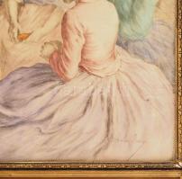 Révész Imre (1859-1945): Kukoricahántás. Színezett rézkarc, papír, jelzett. Dekoratív, üvegezett, sé...