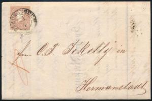 1860 10kr II festékfoltos, elfogazott bélyeg számla levélen teljes tartalommal CLAUSENBURG