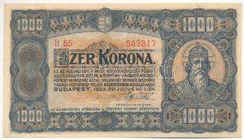 1923. 1000K &quot;B55 547817&quot; nyomdahely jelölés nélkül T:AU apró szakadás, fo., sarokhajlás Adamo K37