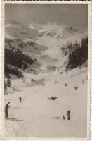 1942 Borsa (Máramaros), sípálya, síelők, téli sport / ski slope, winter sport, skiers. photo (ragasztónyom / glue marks)