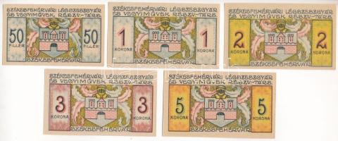 Székesfehérvár 1921. 50f + 1K + 2K + 3K + 5K "Légszeszgyár és Vegyiművek Részvénytársaság"...