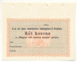 Budapest 1914-1919. 2K &quot;Magyar nők korona alapja II.&quot; mind számozás nélkül, kitöltetlen T:UNC,AU Adamo BUB-15