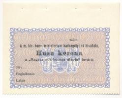 Budapest 1914-1919. 20K Magyar nők korona alapja II. számozás nélkül, kitöltetlen T:UNC,AU  Adamo BUB-15