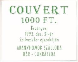 1993. &quot;Couvert - Aranyhomok Szálloda&quot; utalvány 1000Ft-ról T:UNC,AU