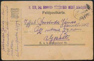 1918 Tábori posta levelezőlap M. KIR. 541. HONVÉD TÜZÉRSÉGI MÉRŐ SZAKASZ (...) 415