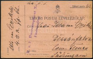 1916 Tábori posta levelezőlap K.u.k. Husarenregiment Nr. 4. / Fusseskadron + TP 62