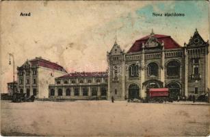 Arad, Nova stacidomo / új vasútállomás, autóbusz (eszperantó lap) / new railway station, autobus (Esperanto postcard) (fl)