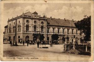 1937 Csongrád, Magyar Király szálloda, autók, Regner gépraktár, üzletek. Bozó és Justin kiadása (Rb)