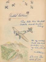 1940-1946 Herovits Valéria emlékkönyve, kb. 80-90 oldalon kézzel írt bejegyzésekkel, rajzokkal (közt...