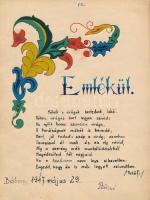 1940-1946 Herovits Valéria emlékkönyve, kb. 80-90 oldalon kézzel írt bejegyzésekkel, rajzokkal (közt...