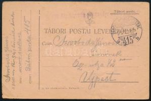 1918 Tábori posta levelezőlap M. KIR. HONVÉD TÜZÉRSÉGI MÉRŐ SZAKASZ + TP 415