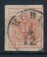 1850 3kr HP III. rácsozott papír, kis lemezhiba KUBI(N)