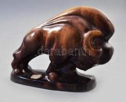 Komlós testvérek Budapest: Bivaly könyvtámasz. Mázas kerámia, jelzett, kis kopással, 21x16 cm