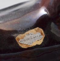 Komlós testvérek Budapest: Bivaly könyvtámasz. Mázas kerámia, jelzett, kis kopással, 21x16 cm