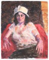 Monica Vincent Hunter (-): Kalapos hölgy portréja. Olaj, farost. Jelzés nélkül. 51x40,5 cm