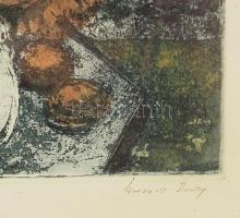 Breznay József (1916-): Bogáncsok. Színezett rézkarc, papír, jelzett, üvegezett fakeretben, 42×52 cm