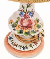 Bodrogkeresztúri kerámia testű lámpa, Kézzel festett, jelzés nélkül, hibátlan, búrával 68 cm