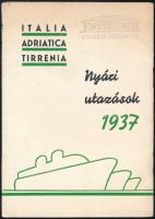 1937 Italia Adriatica Tirrenia - Nyári utazások, kihajtható utazási ismertető prospektus, árjegyzék