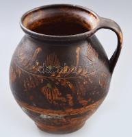 Csupor. Mázas cserép XIX. sz., kézzel festett, sérülésekkel 24 cm
