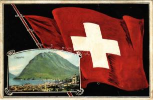 1934 Lugano. Art Nouveau montage with Swiss flag (tear)