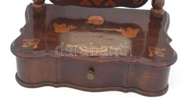 Antik fiókos fésülködő tükrös szekrény, kopással, 52x44x25 cm