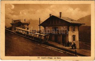 1913 Leysin, La Gare, Pension Belle Vue / railway station, hotel, funicular railway (Rb)