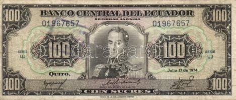 Ecuador 1974.7.17. 100S előlapon lemezhibából eredő fehér pöttyel T:III