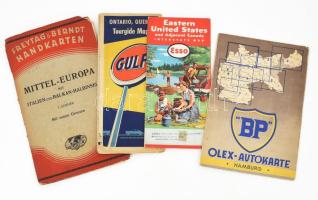 4 db régi autótérkép: Németország, USA, Kanada, Közép-Európa (Olaszország, Balkán-félsziget). Változó méretben és állapotban.