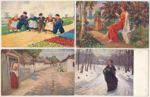 21 db RÉGI művész motívum képeslap vegyes minőségben / 21 pre-1945 art motive postcards in mixed qua...
