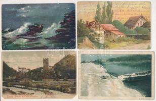 21 db RÉGI művész motívum képeslap vegyes minőségben / 21 pre-1945 art motive postcards in mixed quality