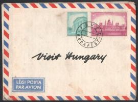 cca 1960 Visit Hungary, az IBUSZ angol nyelvű, fekete-fehér képekkel illusztrált idegenforgalmi ismertető prospektusa, kihajtva: 40,5x27,5 cm