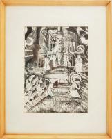 Lajos Ferenc (1912-1998): Jelenet. Tus, papír, jelzett, 33×24,5 cm