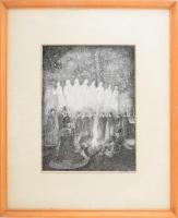 Lajos Ferenc (1912-1998): Pásztorok, 1981. Tus, papír, jelzett, üvegezett fakeretben, 30×22,5 cm