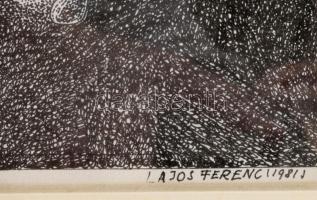 Lajos Ferenc (1912-1998): Pásztorok, 1981. Tus, papír, jelzett, üvegezett fakeretben, 30×22,5 cm