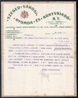 1924 Szeged Városi Nyomda és Könyvkiadó Rt. fejléces levele