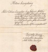 1874 Trencséni izraelita főtanoda katolikus hittanára által aláírt viaszpecsétes bizonyítvány