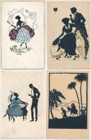 8 db RÉGI sziluettes motívum képeslap vegyes minőségben / 8 pre-1945 silhouette art motive postcards in mixed quality