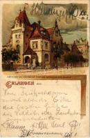 1900 Erlangen, Partie vor dem Nürnberger Thor und Corpshaus der Onoldia. litho (EB)