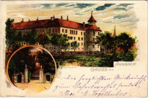 1900 Ansbach, Gymnasium / grammar school. Art Nouveau, litho (EB)