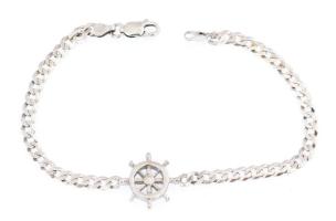 Ezüst(Ag) masszív lapos pancer karkötő hajókormány díszítéssel, jelzett, h: 20,5 cm, nettó: 6,6 g