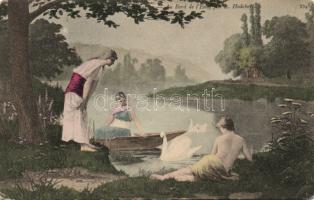 Ladies by the river with doves