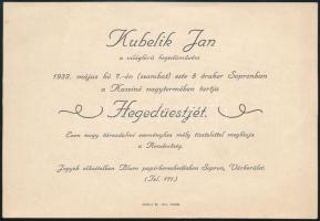 1932 Sopron, Jan Kubelík (1880-1940) cseh hegedűművész, zeneszerző autográf aláírása és kottás dedik...