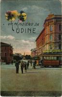 1918 Udine, street view, tram (worn corners)