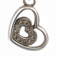 Ezüst(Ag) walles nyaklánc köves szív medállal, jelzett, h: 40 cm, 1,9×1 cm, bruttó: 6,3 g