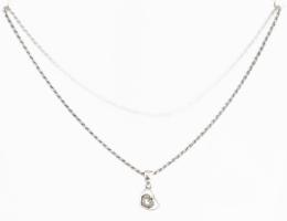 Ezüst(Ag) walles nyaklánc köves szív medállal, jelzett, h: 40 cm, 1,9×1 cm, bruttó: 6,3 g