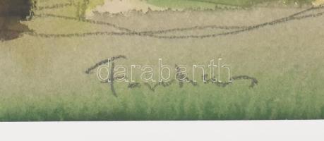 Farkas Lajos (1919-1998): Kertek alján. Akvarell, ceruza, papír. Jelzett. Paszpartuban. 28x40 cm