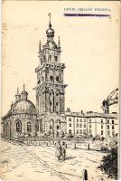 Lviv, Lwów, Lemberg; Cerkiew Woloska / church + "M. kir. 3. számú honvéd tábori ágyúsezred II. ágyúsoszlop parancsnoksága" (fl)